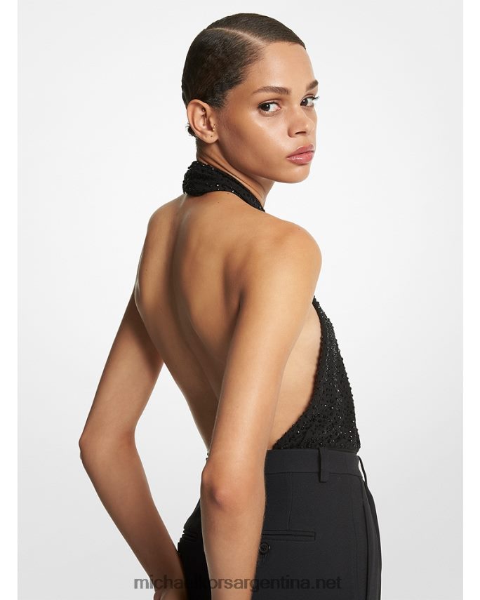 unisexo negro body de jersey elástico con cristales bordados a mano Michael Kors T46HB03592