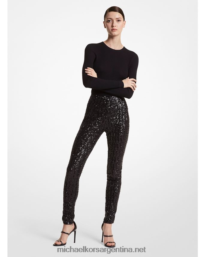 unisexo negro colección leggins de tejido jersey elástico con bordado de paillette y cremallera Michael Kors T46HB03755