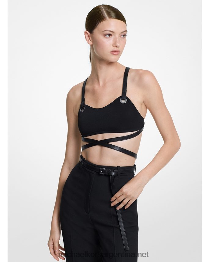 unisexo negro conjunto bikini sujetador y braguita en crepe con ribetes de piel Michael Kors T46HB03742