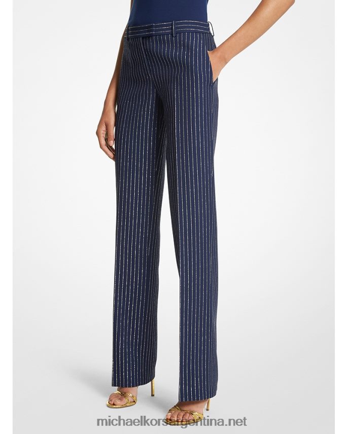 unisexo azul marino/oro pantalones de marta cibelina de crepé doble con raya diplomática metalizada carolyn de la colección Michael Kors T46HB03550