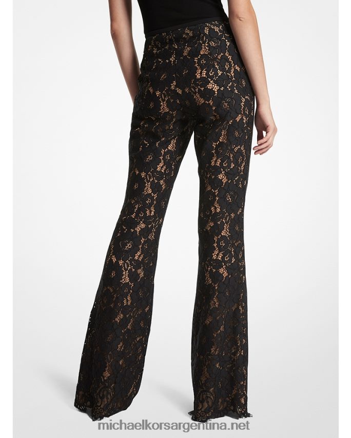 unisexo negro pantalones acampanados de mezcla de algodón con encaje floral Michael Kors T46HB03426