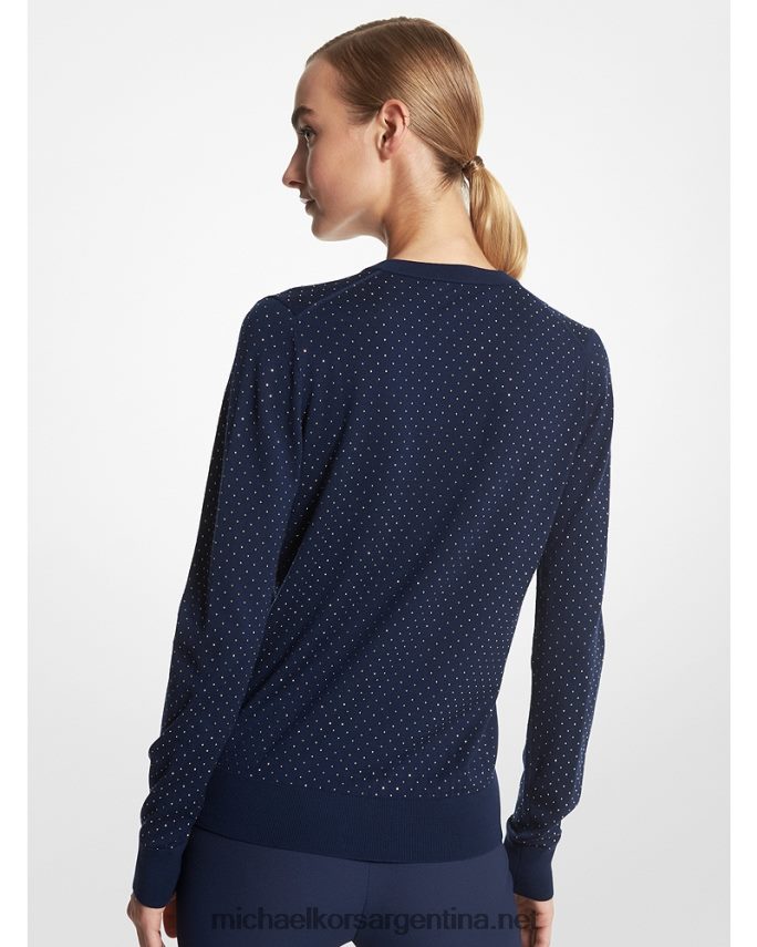 unisexo azul marino/oro jersey con cuello de pico en lana merino con tachuelas Michael Kors T46HB03561