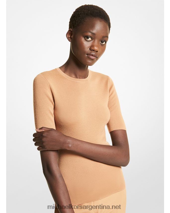 unisexo camello jersey de cashmere con manga tres cuartos de la colección Michael Kors T46HB03604