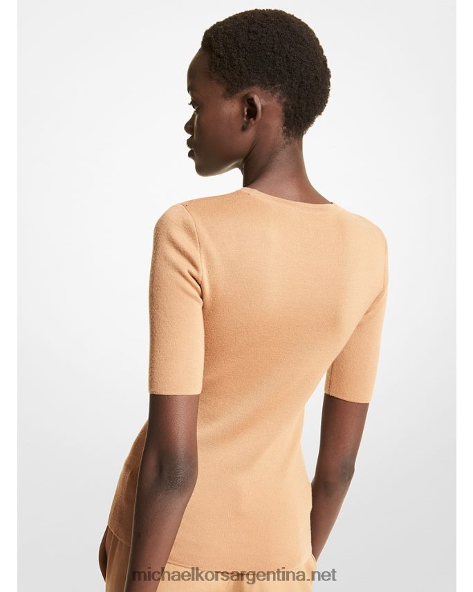 unisexo camello jersey de cashmere con manga tres cuartos de la colección Michael Kors T46HB03604