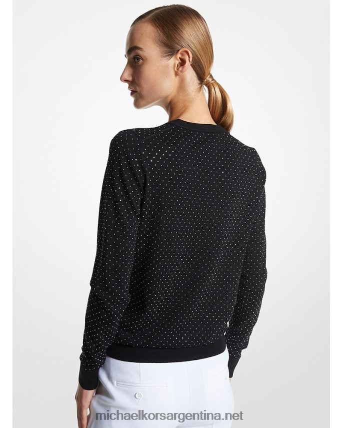 unisexo negro/plata jersey con cuello de pico en lana merino con tachuelas Michael Kors T46HB03560