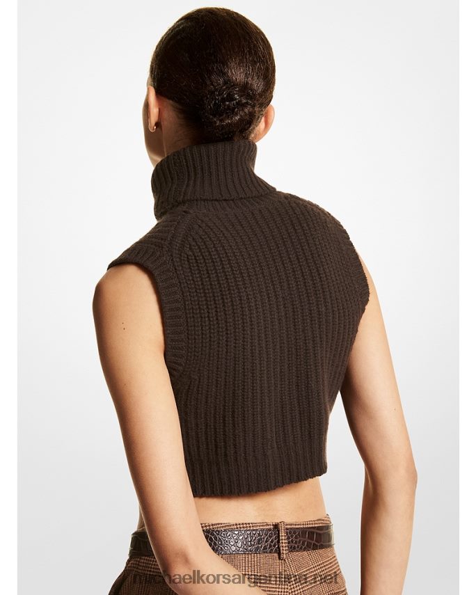 unisexo chocolate camiseta sin mangas corta de cuello alto de cashmere elástico de colección Michael Kors T46HB03627