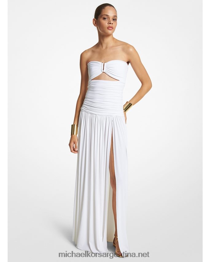 unisexo Blanco óptico vestido de fiesta de jersey elástico mate con abertura y escote pronunciado Michael Kors T46HB03422