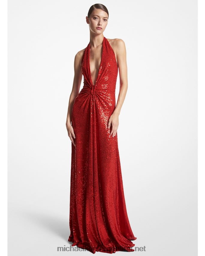 unisexo amapola vestido halter de jersey elástico con lentejuelas bordadas a mano de la colección Michael Kors T46HB03474