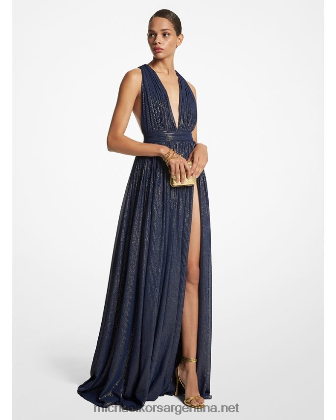 unisexo azul marino/oro vestido de gasa de lamé a rayas metalizadas de la colección hutton Michael Kors T46HB03547