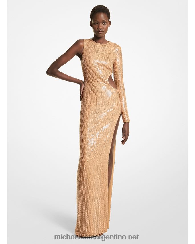 unisexo camello vestido de una manga de cady elástico bordado a mano de la colección Michael Kors T46HB03634