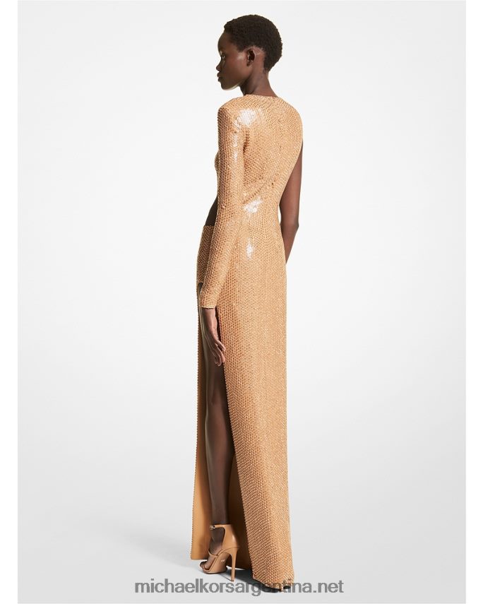 unisexo camello vestido de una manga de cady elástico bordado a mano de la colección Michael Kors T46HB03634