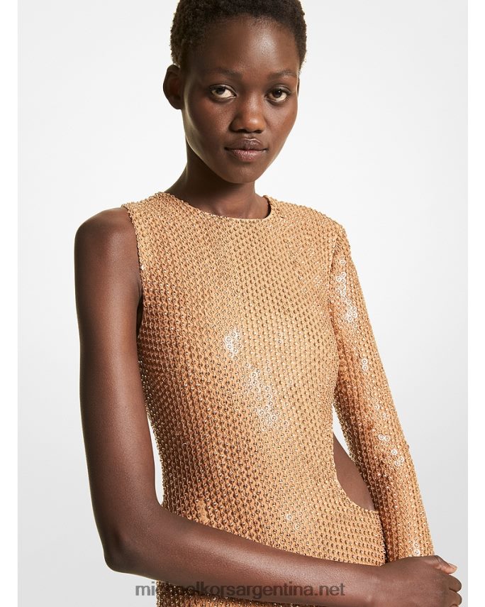 unisexo camello vestido de una manga de cady elástico bordado a mano de la colección Michael Kors T46HB03634