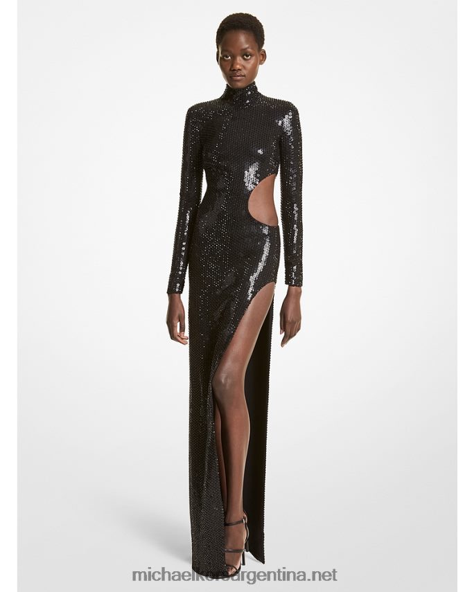 unisexo negro vestido de fiesta de cady elástico con cristales bordado a mano de la colección Michael Kors T46HB03586