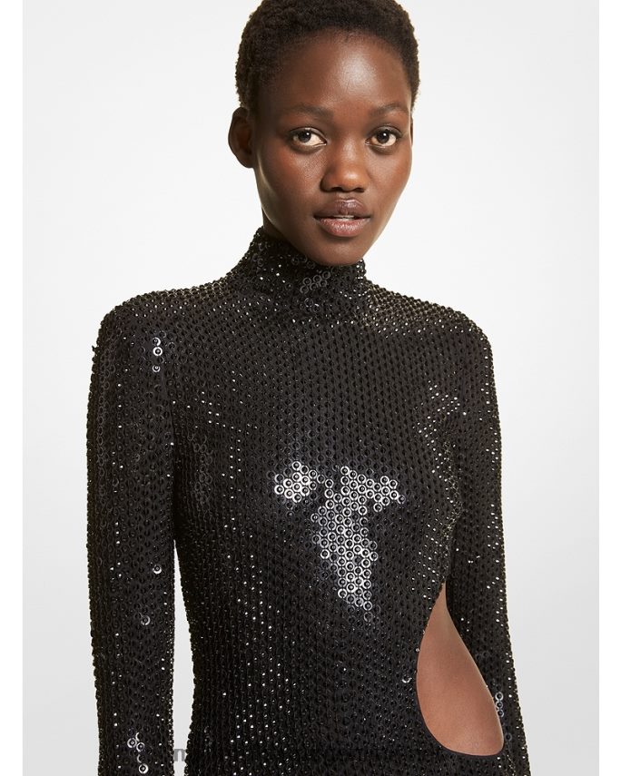 unisexo negro vestido de fiesta de cady elástico con cristales bordado a mano de la colección Michael Kors T46HB03586