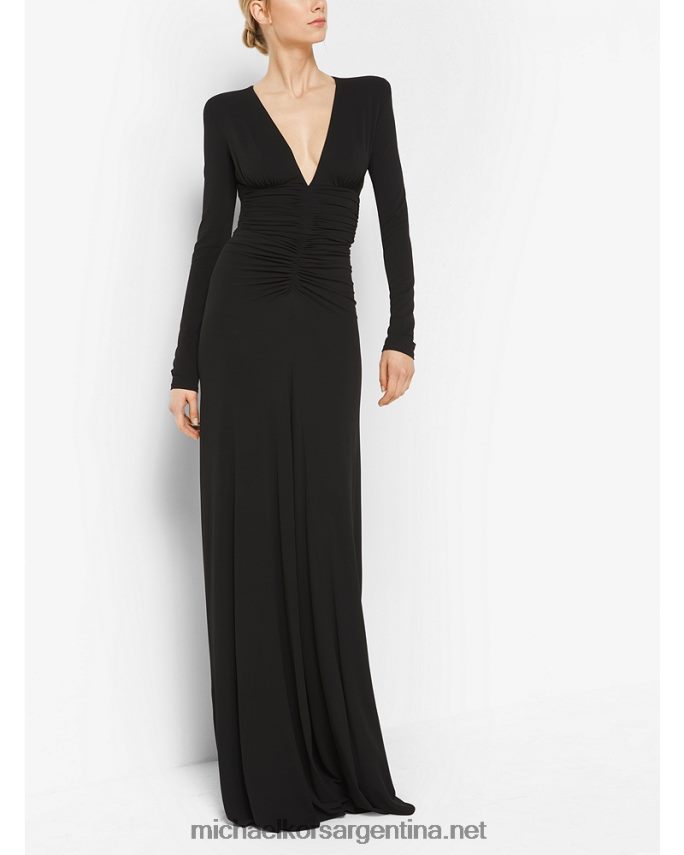 unisexo negro vestido de fiesta de jersey mate elástico fruncido de la colección Michael Kors T46HB03702