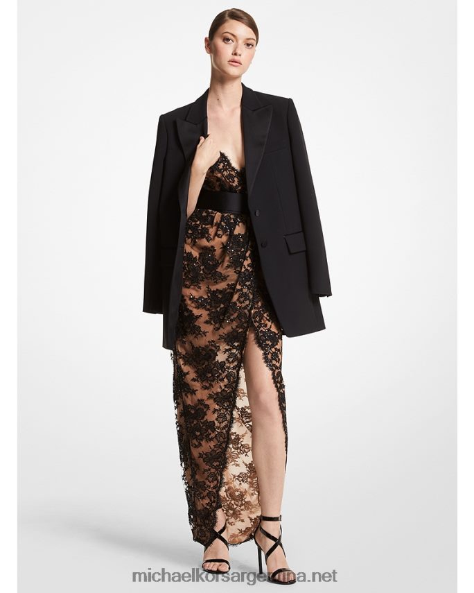 unisexo negro vestido lencero de chantilly con bordado de paillette de la colección Michael Kors T46HB03754