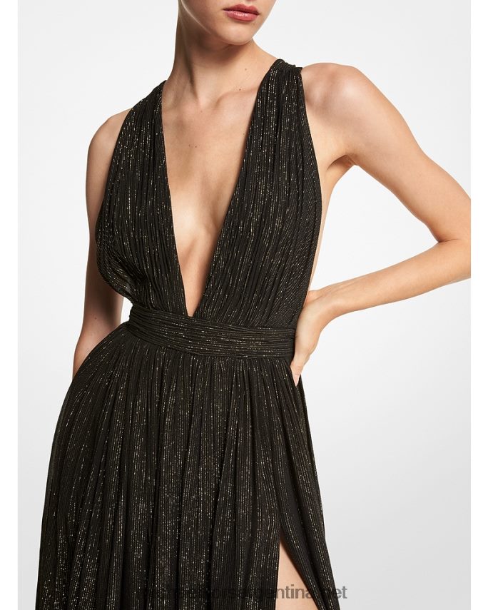 unisexo oro negro vestido de gasa de lamé a rayas metalizadas de la colección hutton Michael Kors T46HB03545