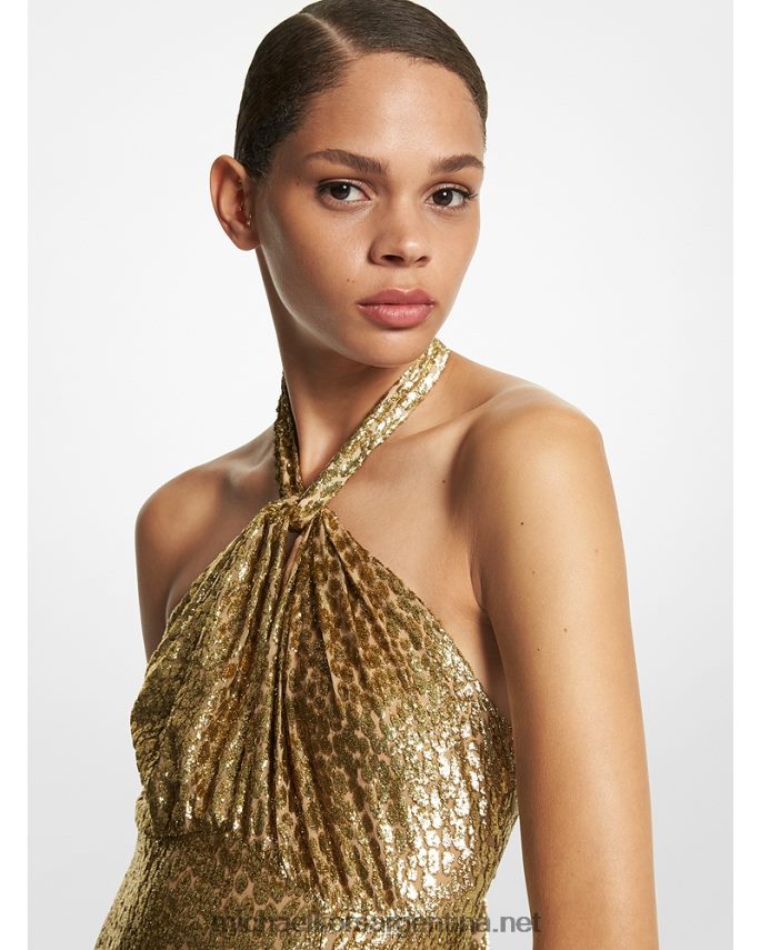 unisexo oro vestido halter colección leopardo fil coupe metalizado Michael Kors T46HB03449