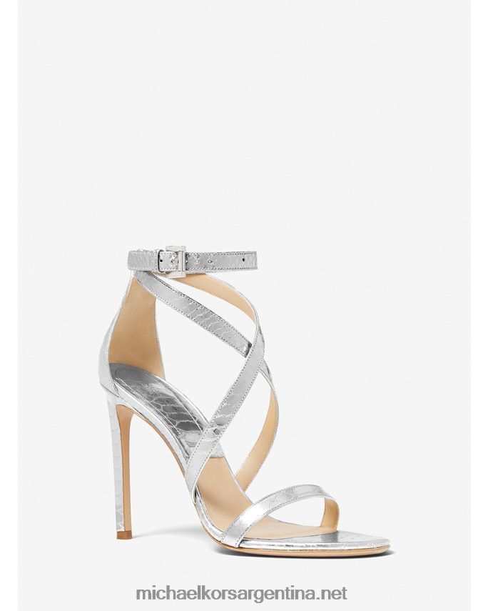 unisexo plata brillante sandalia colección ingrid metalizado piel grabado pitón Michael Kors T46HB03865
