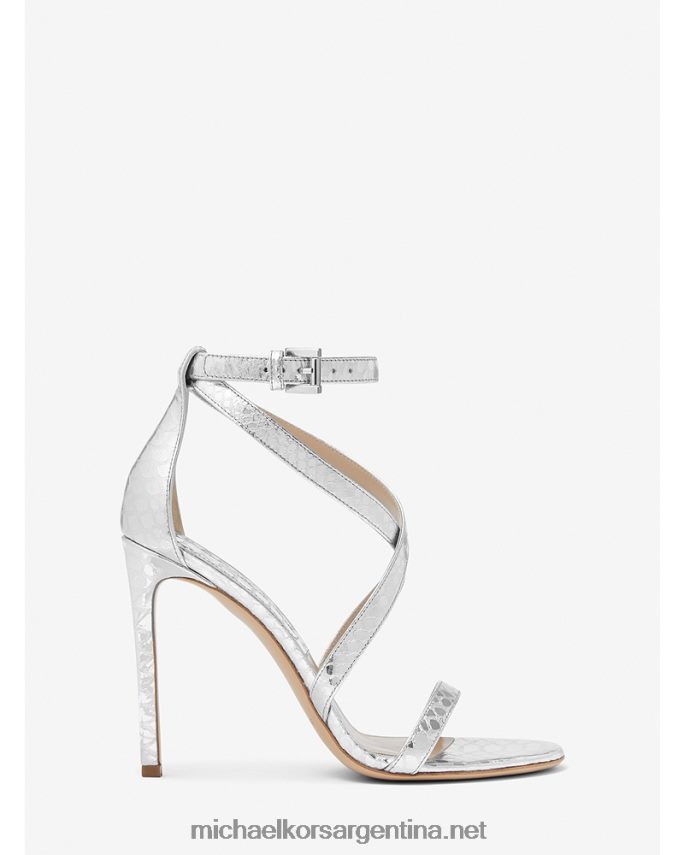 unisexo plata brillante sandalia colección ingrid metalizado piel grabado pitón Michael Kors T46HB03865